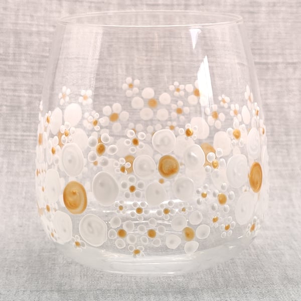 Hand-painted 'Hippy Flower ' Stemless Wine Glass