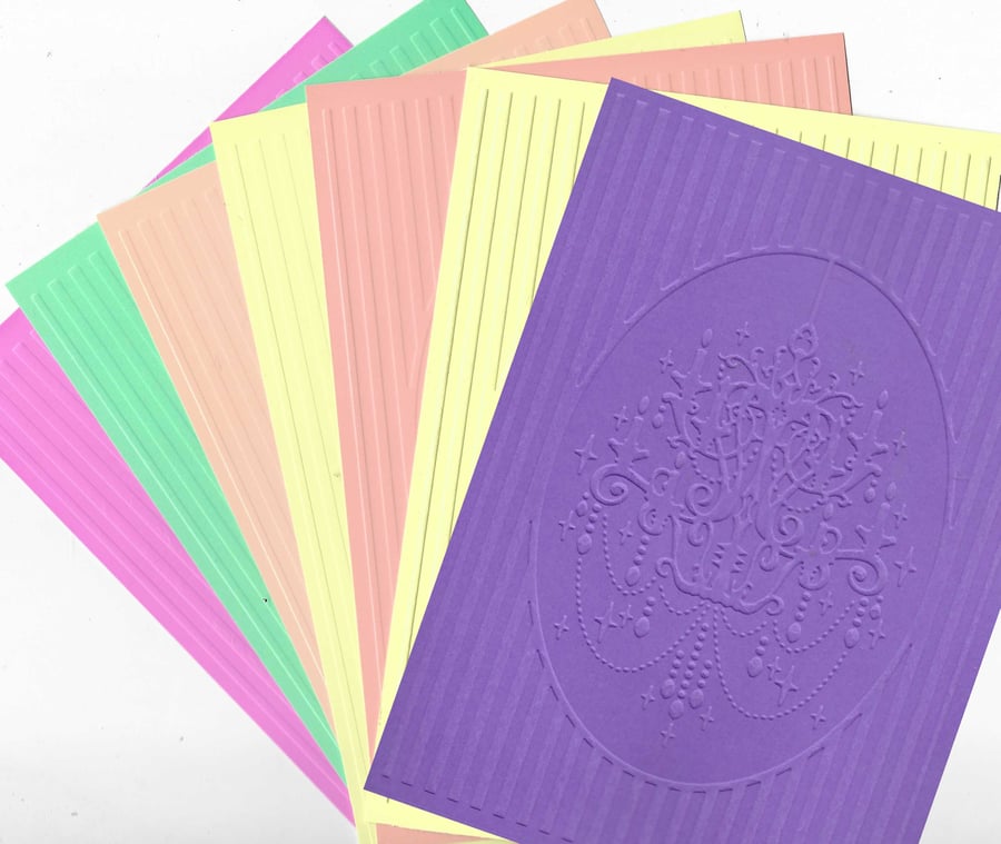 Embossed Card & Paper. 10 Sheets. 5"x7". Assorted Colours. Chandelier (17)