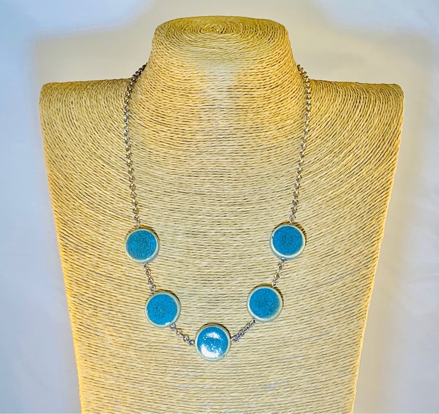 Blue ceramic coin necklace