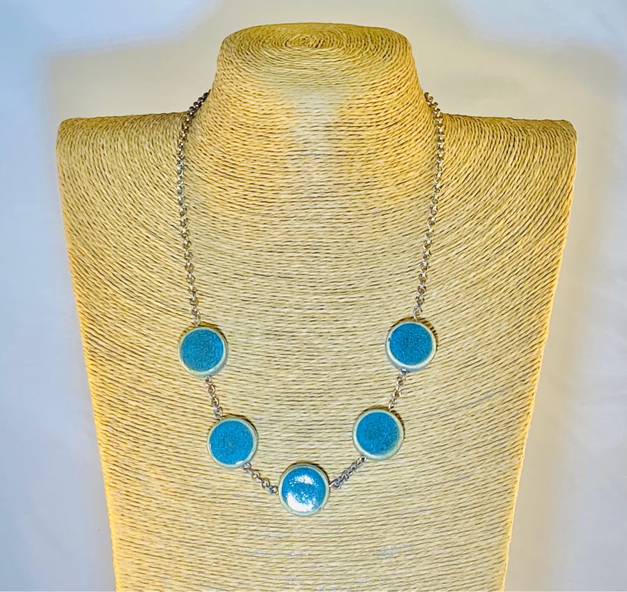 Blue ceramic coin necklace Folksy