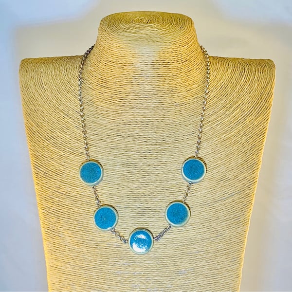 Blue ceramic coin necklace