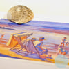 SALE - THE BEACH Greetings Card BYGONE BEACH DAYS watercolour - Vintage