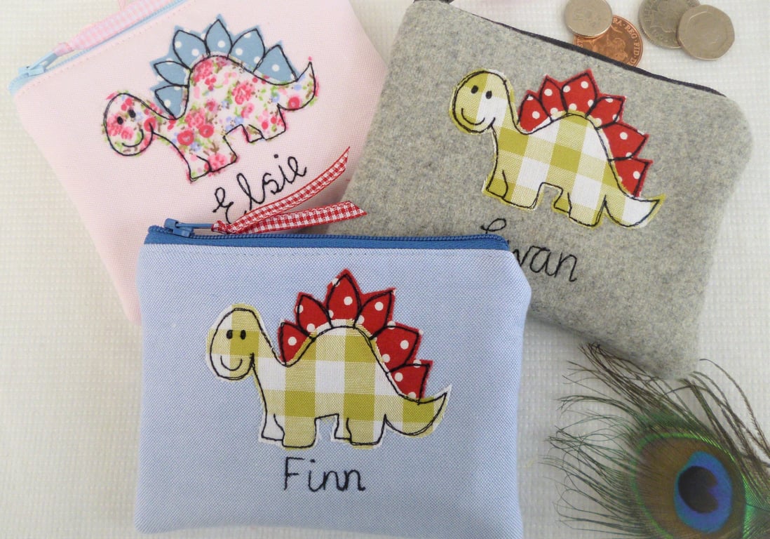 Personalised Children's Coin Purse with Dinosaur Design - Custom Wallet or Pouch