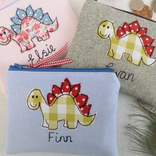 Personalised Children's Coin Purse with Dinosaur Design - Custom Wallet or Pouch