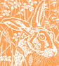 Hare Limited edition Linocut Print, titled Midsummer Hare - Dawn - Image 1