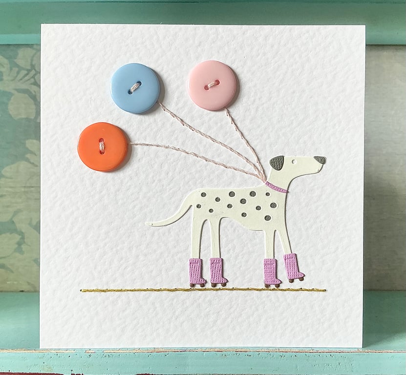 Dalmatian Card. Hand Stitched Cards. Dog Card. Dalmatians. Roller Skating Card.