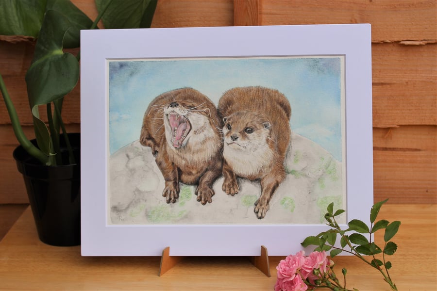 'Yawn' Original Artwork - Otter Wildlife Art