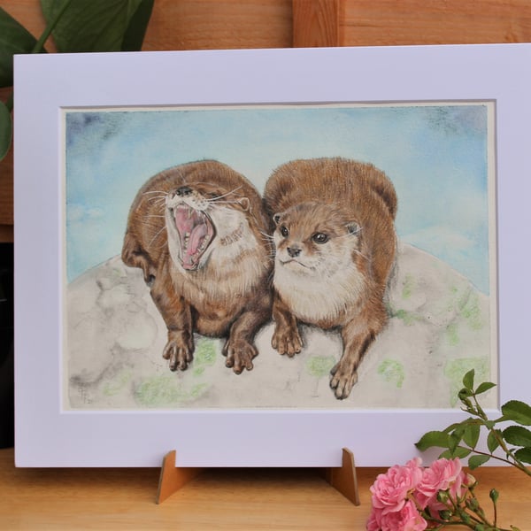 'Yawn' Original Artwork - Otter Wildlife Art