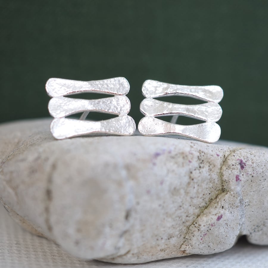 Studs, Argentium Silver Forged Stud Earrings, Handmade Silver Stud Earrings