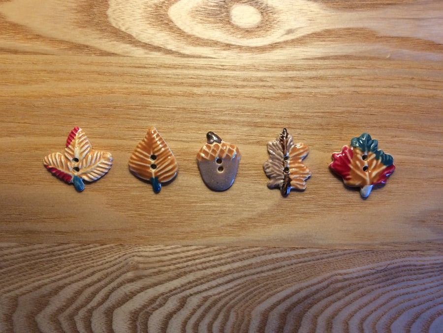 Set of 5 ceramic leaf buttons