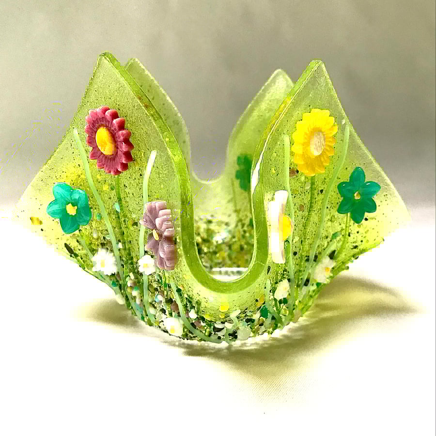 Fused Glass Wild Flower Candle Holder