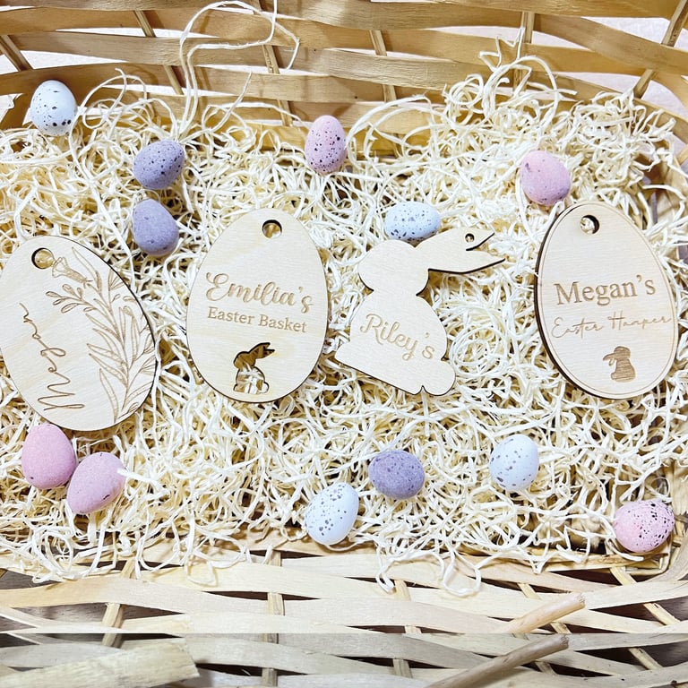 Easter Bunny Basket Name Tag Personalised Wooden Label Basket Tag