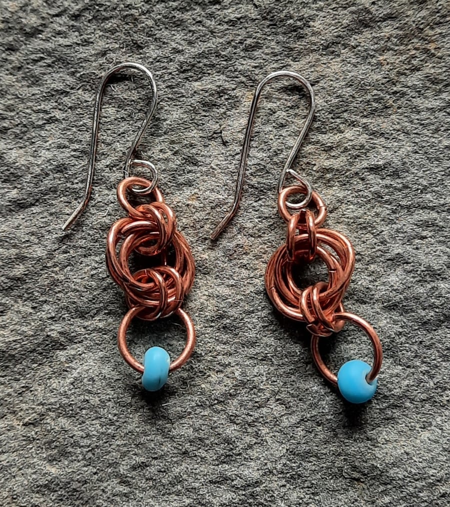 Copper Wire  and Glass Bead Earring
