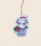 Christmas Barrel Highland Cow Decoration - Embroidered Felt Ornament