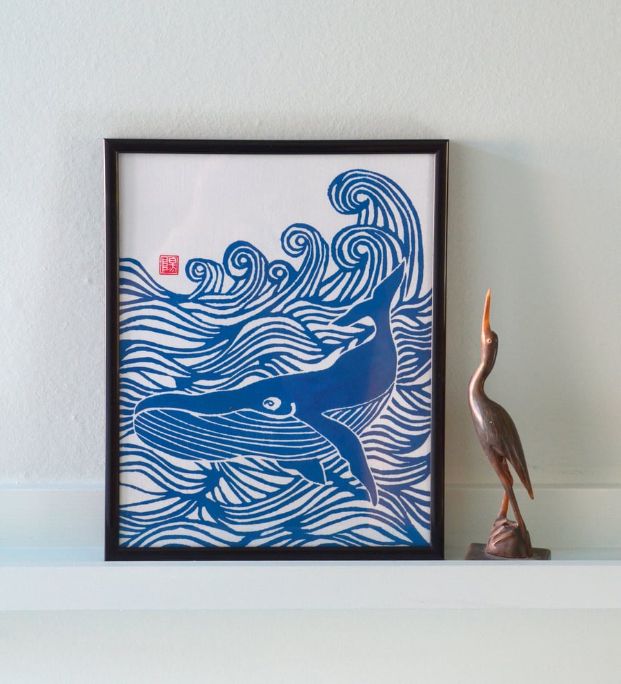 Makin' waves-Whale linoprint