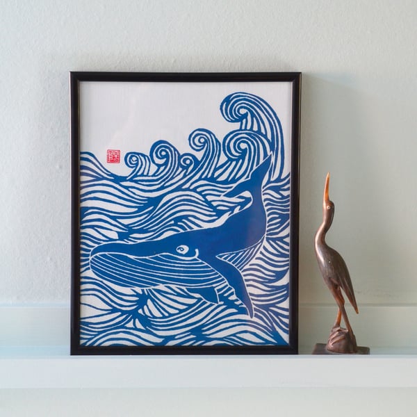 Makin' waves-Whale linoprint