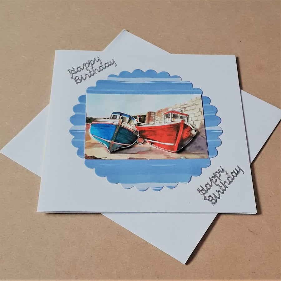 Decoupage Boats Happy Birthday Card