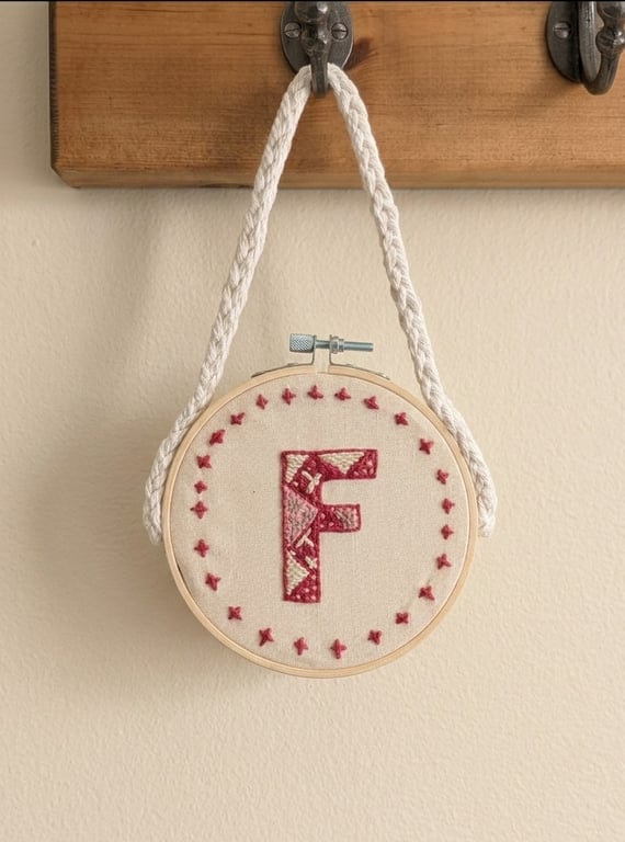 Hand-Stitched Monogram Embroidery Hoop - Heritage Floral Nursery Wall Art