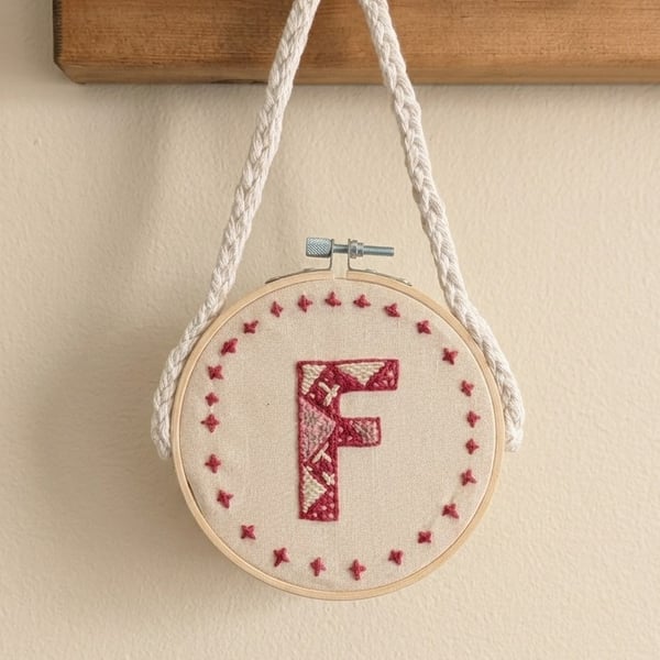 Hand-Stitched Monogram Embroidery Hoop - Heritage Floral Nursery Wall Art