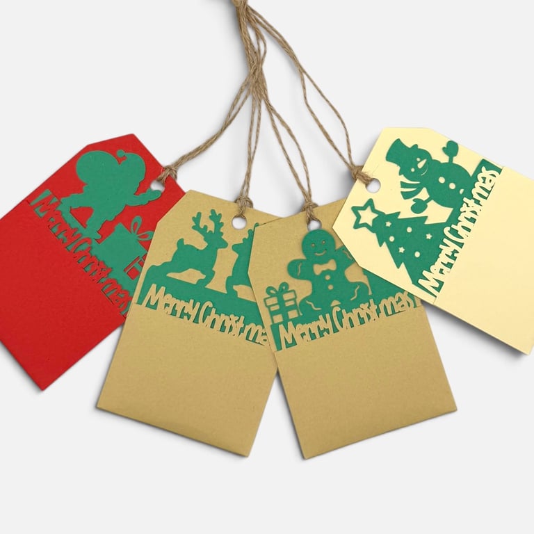 Handmade Christmas Gift Tags, Slide In Message Tags, Red Set of 4