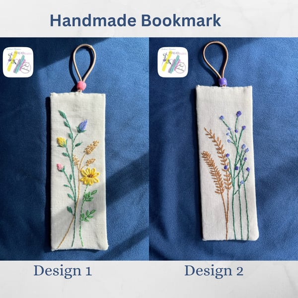 Hand embroidered bookmark, cotton bookmark, handmade, floral bookmark, DMC threa