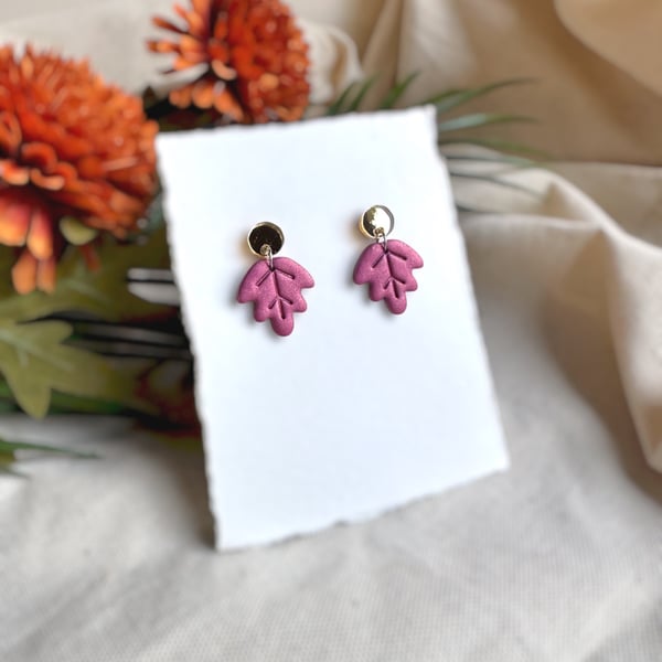 Embossed Oak Leaf Polymer clay Earrings