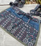 Garden apron reclaimed floral fabric and denim with pockets