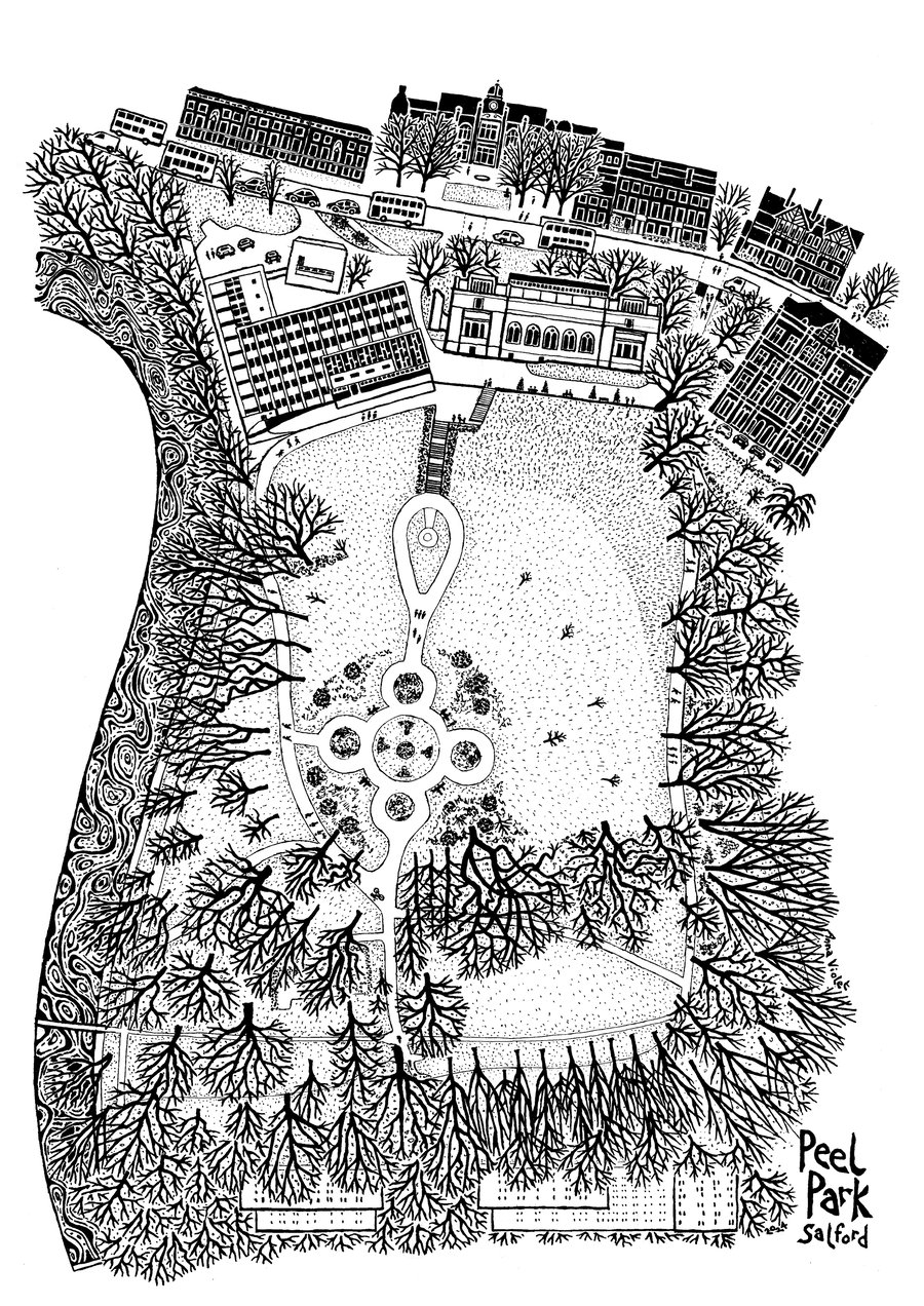 Peel Park and Salford Museum and Art Gallery, River Irwell, Salford