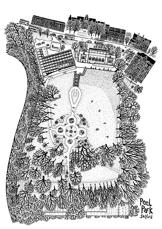 Peel Park and Salford Museum and Art Gallery, River Irwell, Salford