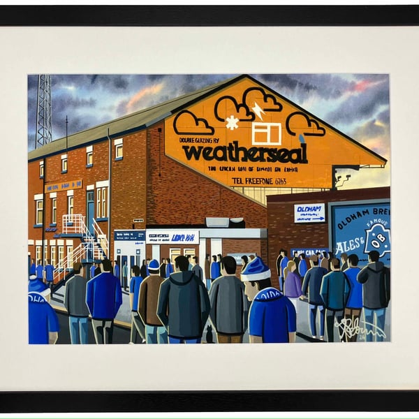 Oldham, Retro Boundary Park. Framed Football Art Print. 20" x 16" Frame Size