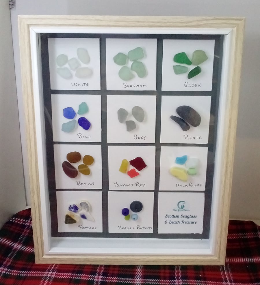 Seaglass collection, scottish sea glass collectors display box