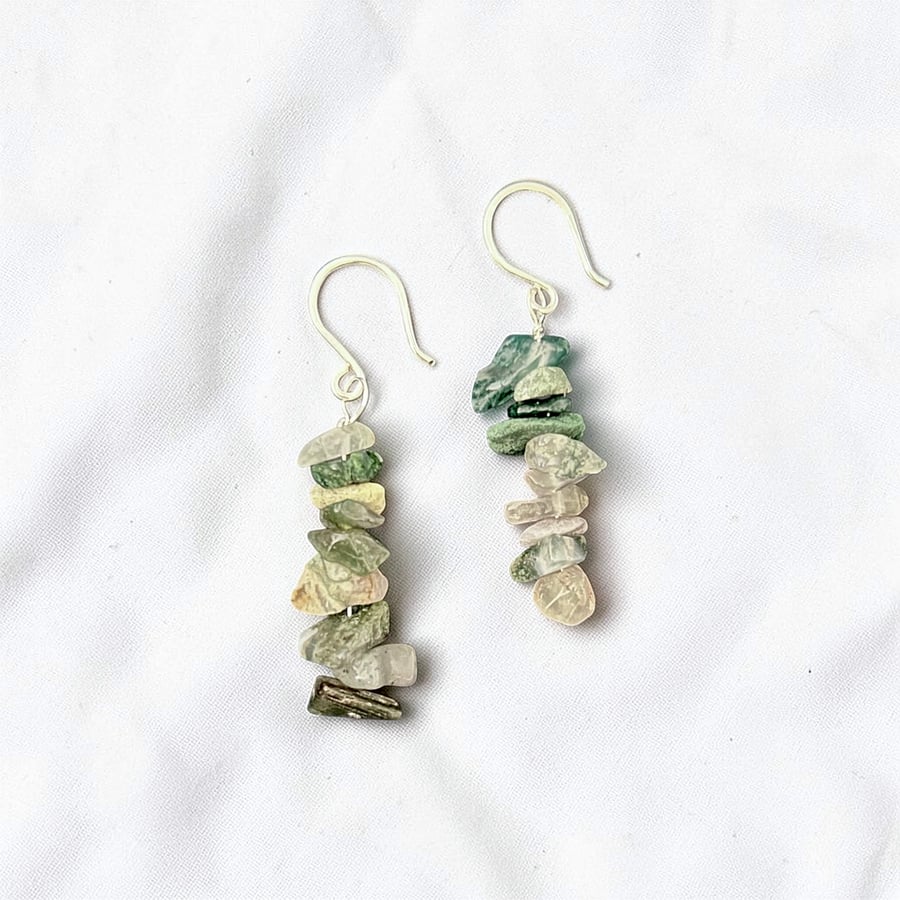 Sterling Silver Agate Stack Earrings - Gift Ideas