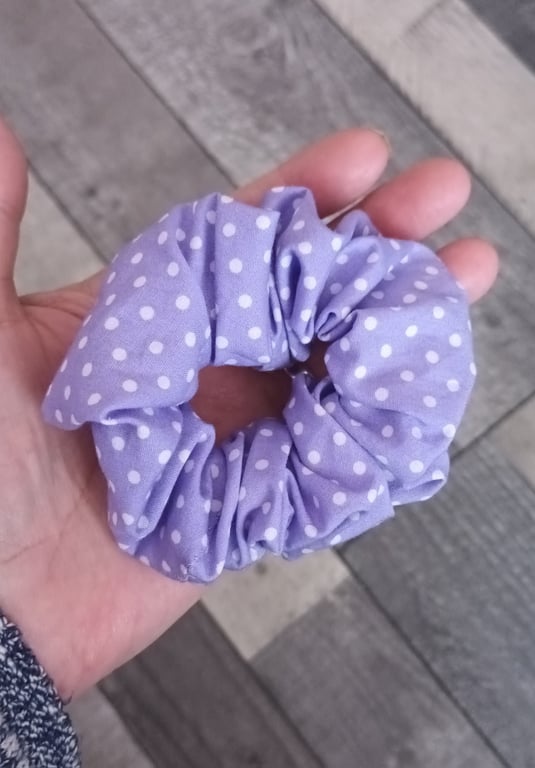 Purple And White Polka Dot Hair Scrunchie. Hair Accessories.