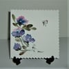 purple floral butterfly hand painted greetings card, ( ref F 861 )