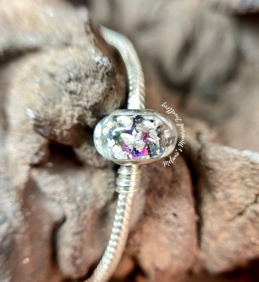 European Pandora inspired bracelet bead. Made with ashes or hair. 
