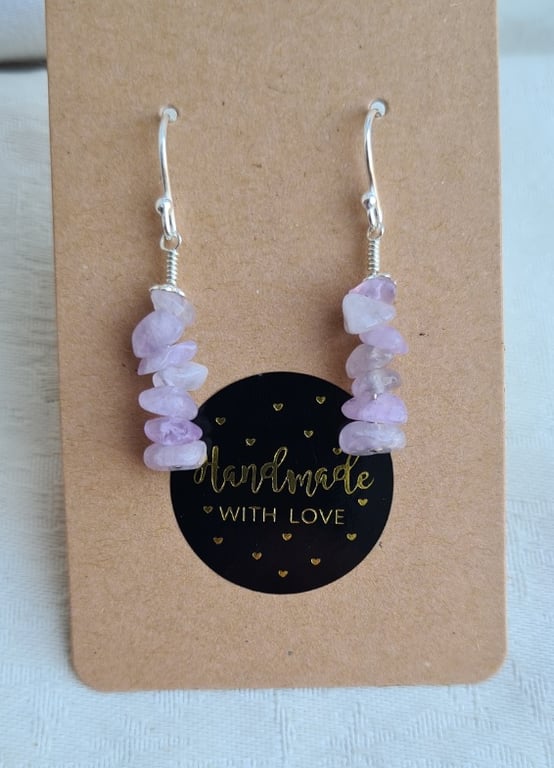 Gorgeous Lilac Cape Amethyst Chip Bead Earrings - Sterling Silver - 4cm length