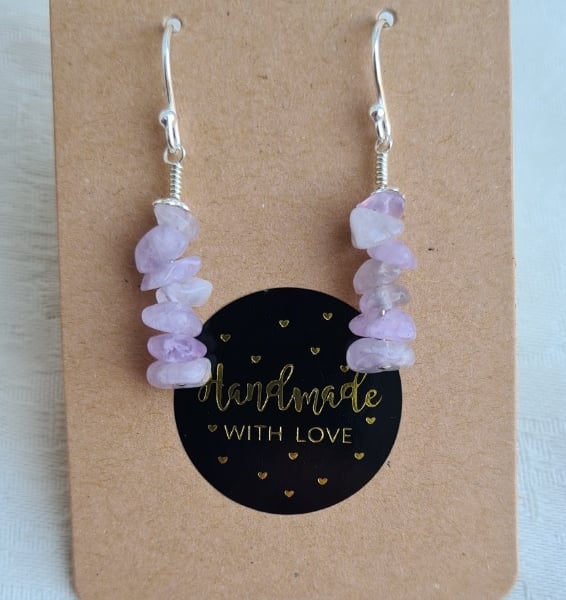 Gorgeous Lilac Cape Amethyst Chip Bead Earrings - Sterling Silver - 4cm length