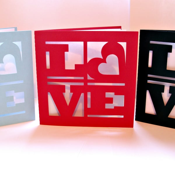 Papercut Valentines, Anniversary Card with Envelope - Choose your Colour