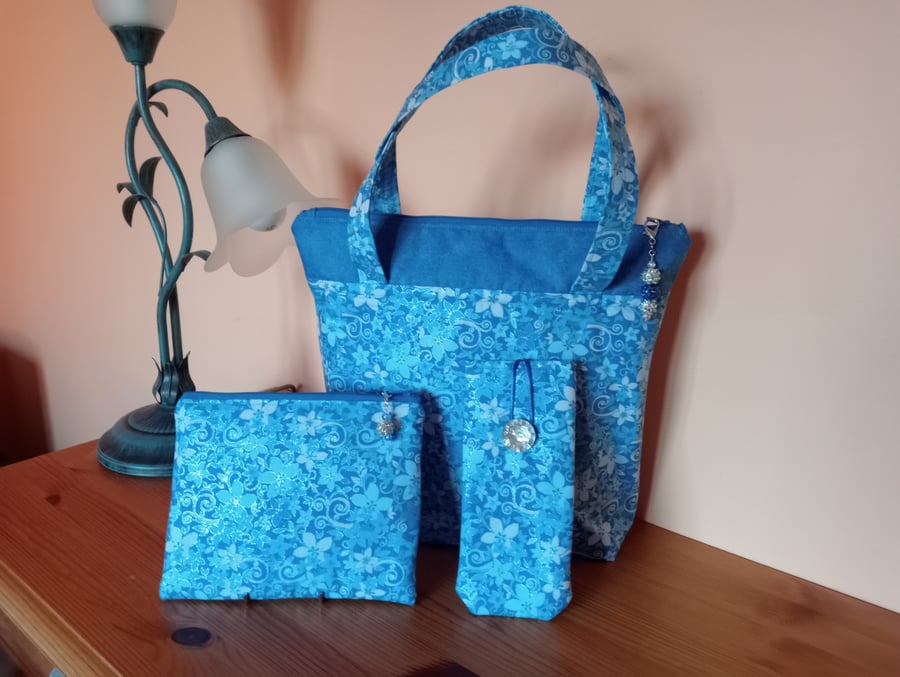 Blue and Silver Handbag set 219HF