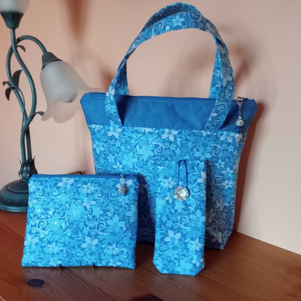 Blue and Silver Handbag set 219HF
