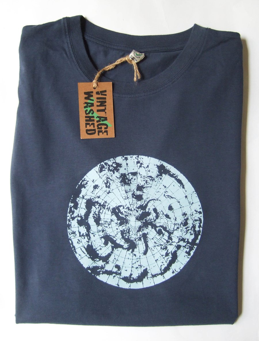 Earth Polar Map Climate Change Print Mens  Organic T shirt Denim Blue