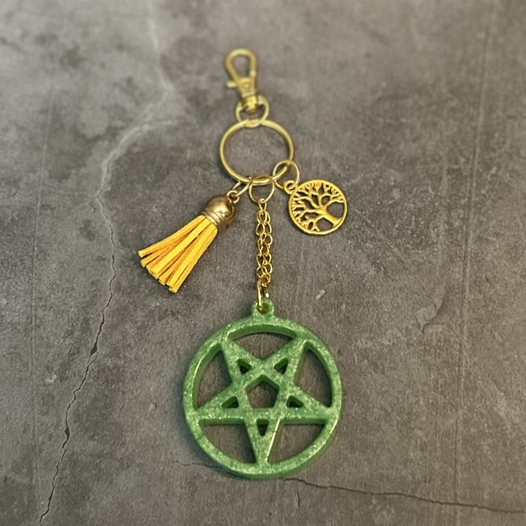 Resin 5 Pointed Star Pentacle Pendant, Keyring or Bag Charm - Various Colours