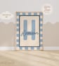 Personalised Nursery Print, Blue Checkerboard Border, Nursery Wall Art