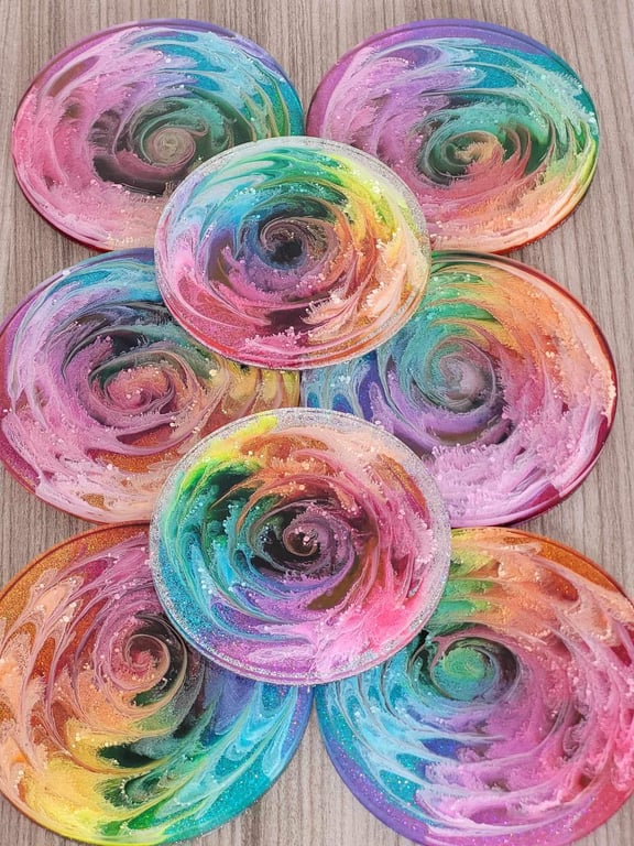 Rainbow squirrel resin coasters - Set of four