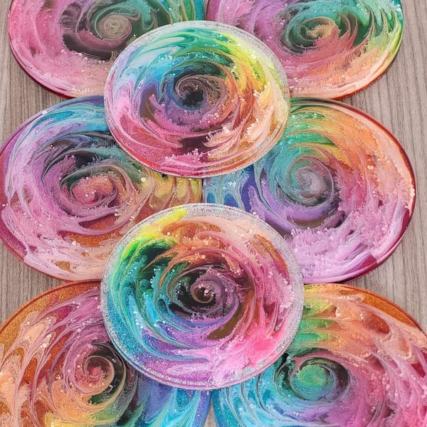 Rainbow squirrel resin coasters - Set of four
