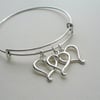 Expandable Silver Plated Heart Charm Trio Bangle Bracelet  KCJ2645