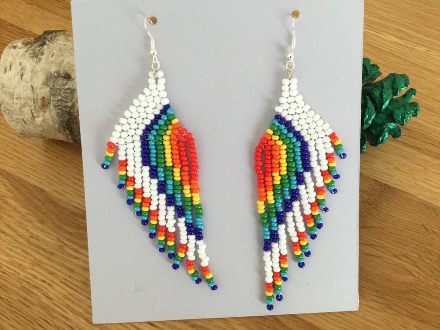 Beaded Rainbow Fringe Earrings