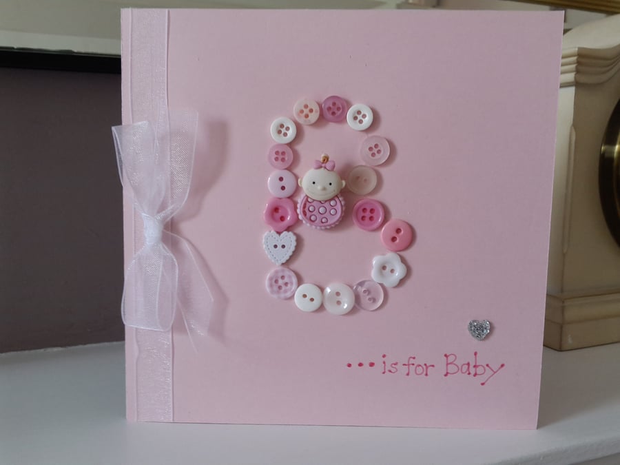 Button initial new baby girl card