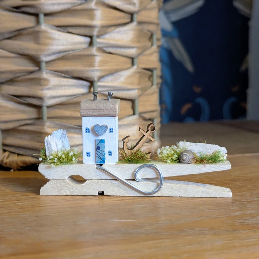Coastal Peg Cottage - Tiny Handmade Wooden Cottage Decoration 