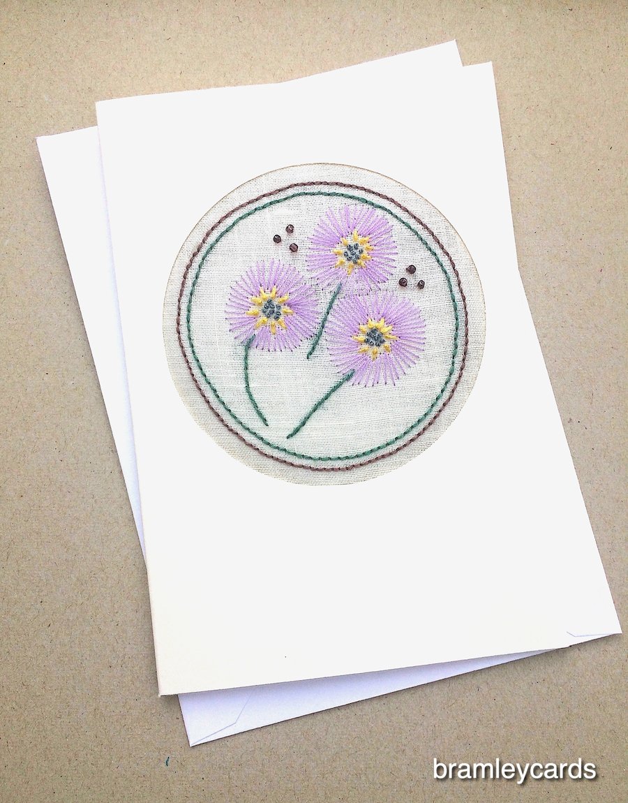 September Birthday Embroidered Aster Card 